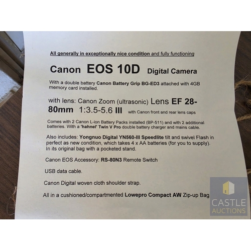 697M - Canon EOS 10D Digital SLR Camera Lot; Comprising Canon EOS 10D Body, Canon EF 28-80mm Zoom Lens, BG-... 