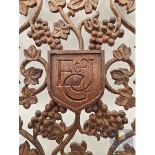 329L - Decorative Wood Effect Wall Plaque, with Openwork of Grape Vines and Leaves, Surrounding Central Mon... 