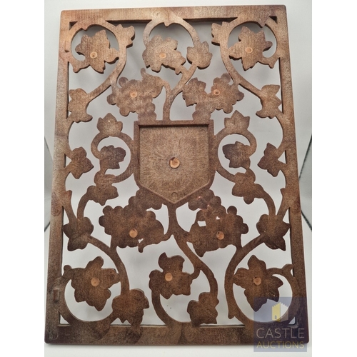 329L - Decorative Wood Effect Wall Plaque, with Openwork of Grape Vines and Leaves, Surrounding Central Mon... 