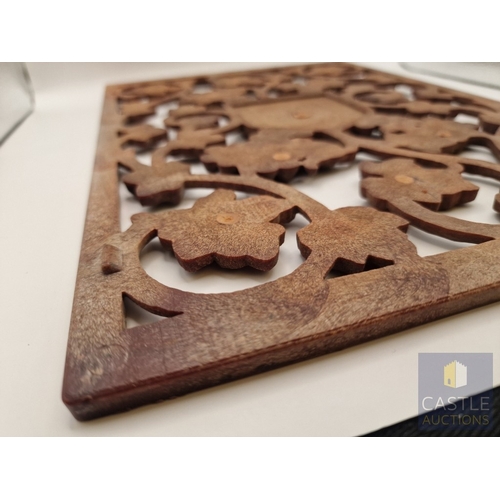 329L - Decorative Wood Effect Wall Plaque, with Openwork of Grape Vines and Leaves, Surrounding Central Mon... 