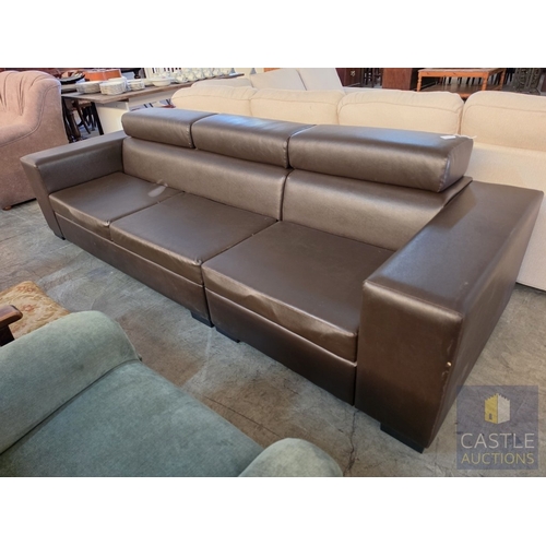 688N - Brown Leather Sofa, 3-Seater, (Approx. L: 280cm)