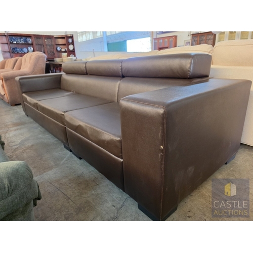 688N - Brown Leather Sofa, 3-Seater, (Approx. L: 280cm)