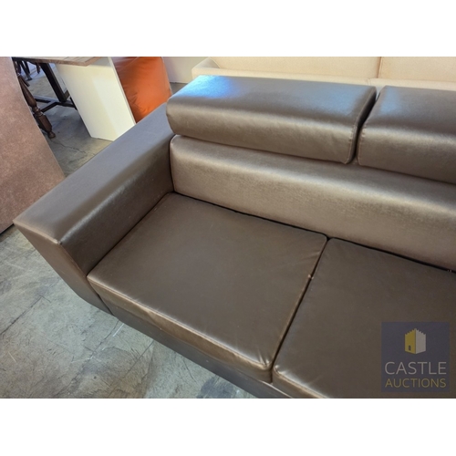 688N - Brown Leather Sofa, 3-Seater, (Approx. L: 280cm)