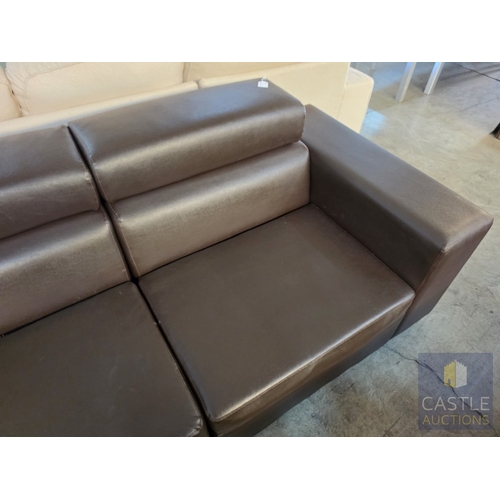 688N - Brown Leather Sofa, 3-Seater, (Approx. L: 280cm)
