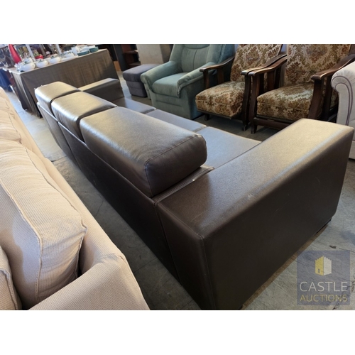 688N - Brown Leather Sofa, 3-Seater, (Approx. L: 280cm)