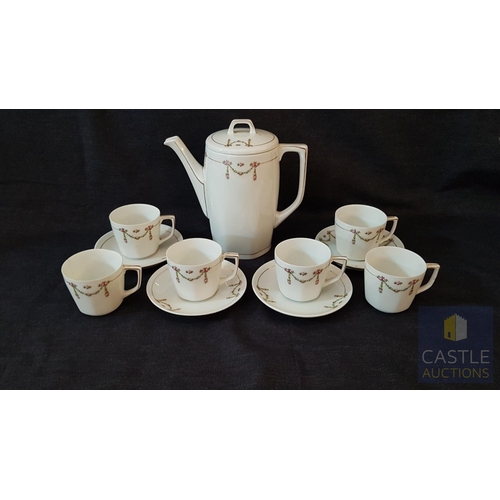 691M - Unbranded Vintage Porcelain White Coffee Set, Decorated with Royal Garlands Pattern; Coffee Pot . 6x... 