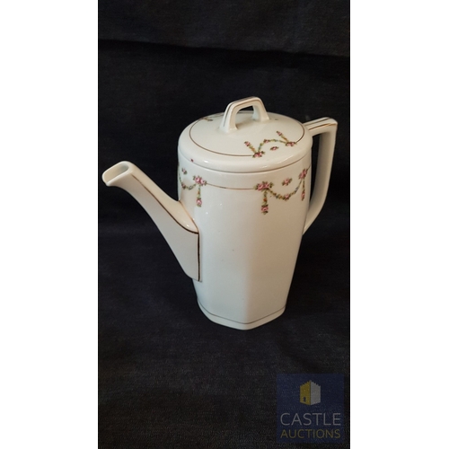 691M - Unbranded Vintage Porcelain White Coffee Set, Decorated with Royal Garlands Pattern; Coffee Pot . 6x... 