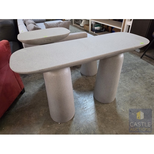692N - Heavy Modern Stone Effect Console / Sofa Table with Twin Pedestal Bases, by 'LeGer, Home by Lena Ger... 