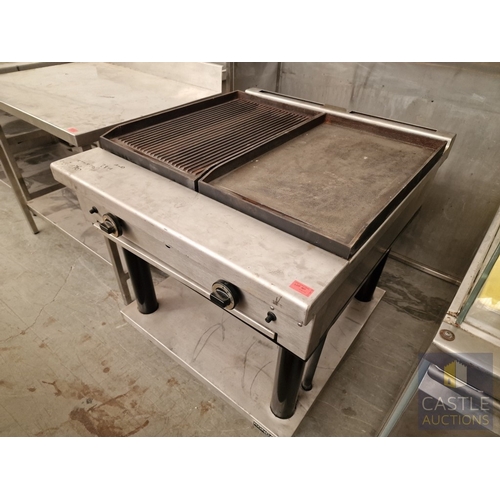734L - KONCAR Stainless Steel / Commercial Gas Griddle / Charcoal Combo Unit on Stand, (Nb. One Leg 'End' M... 