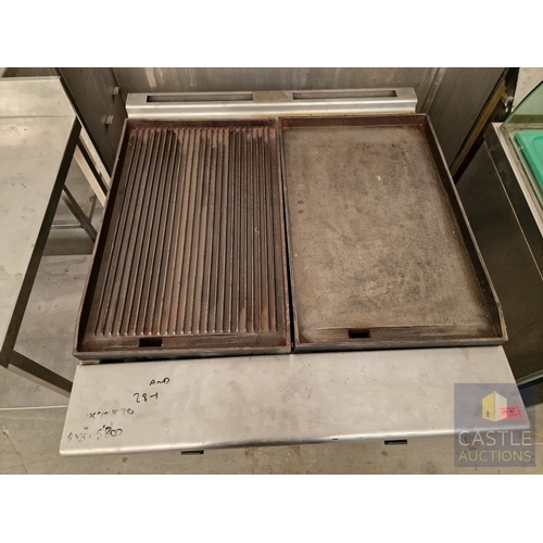 734L - KONCAR Stainless Steel / Commercial Gas Griddle / Charcoal Combo Unit on Stand, (Nb. One Leg 'End' M... 