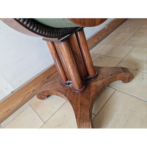 740F - Excellent Antique Rosewood Work Table, Circa 19th Century, Drop Leaf Table with 4-Cluster Column Ped... 