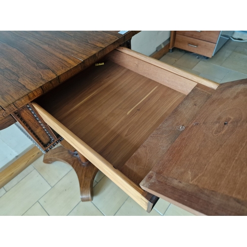 740F - Excellent Antique Rosewood Work Table, Circa 19th Century, Drop Leaf Table with 4-Cluster Column Ped... 