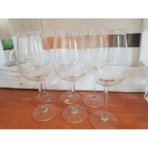 774J - Assorted Glassware; 4x Different Decanters, 4x Cobalt Blue Water Glasses, 6x Modern Wine Glasses, 1x... 