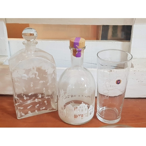 774J - Assorted Glassware; 4x Different Decanters, 4x Cobalt Blue Water Glasses, 6x Modern Wine Glasses, 1x... 