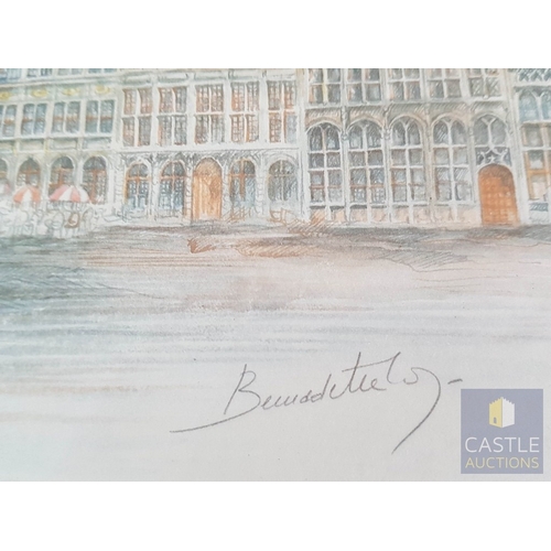 820J - Landscapes from Antwerp, Belgium, 3x Framed Prints after Watercolor Signed by Bernedetta Vos (Approx... 