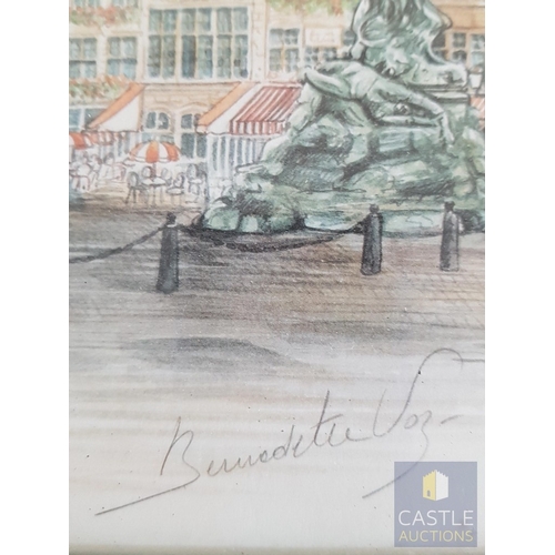 820J - Landscapes from Antwerp, Belgium, 3x Framed Prints after Watercolor Signed by Bernedetta Vos (Approx... 