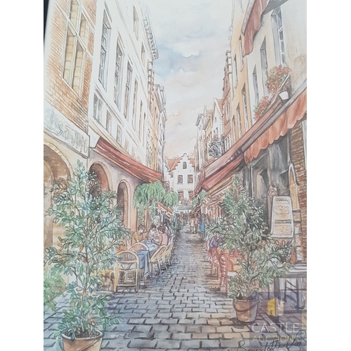 820J - Landscapes from Antwerp, Belgium, 3x Framed Prints after Watercolor Signed by Bernedetta Vos (Approx... 