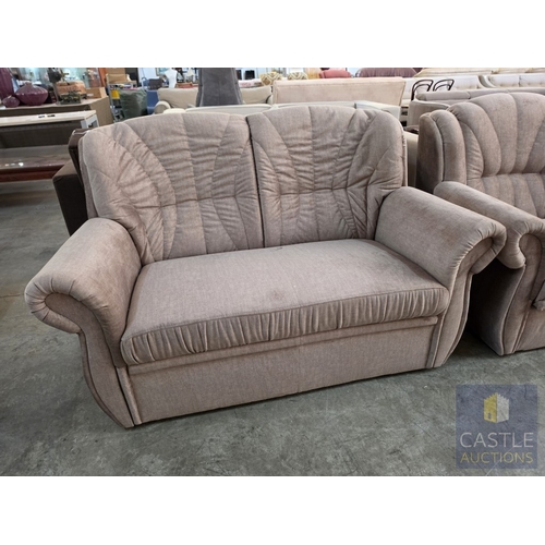 747P - 'VELA' Brown Fabric 3-Seater Sofa Bed with Storage Base and Scroll Arms, Together with Matching 2-Se... 