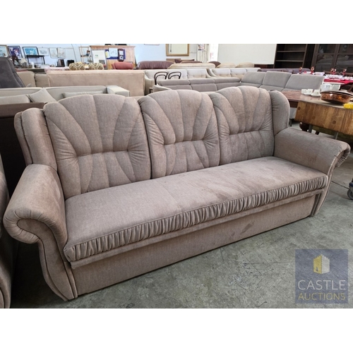 747P - 'VELA' Brown Fabric 3-Seater Sofa Bed with Storage Base and Scroll Arms, Together with Matching 2-Se... 