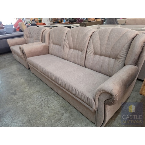 747P - 'VELA' Brown Fabric 3-Seater Sofa Bed with Storage Base and Scroll Arms, Together with Matching 2-Se... 