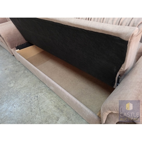 747P - 'VELA' Brown Fabric 3-Seater Sofa Bed with Storage Base and Scroll Arms, Together with Matching 2-Se... 