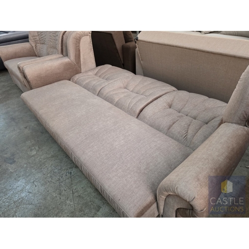 747P - 'VELA' Brown Fabric 3-Seater Sofa Bed with Storage Base and Scroll Arms, Together with Matching 2-Se... 
