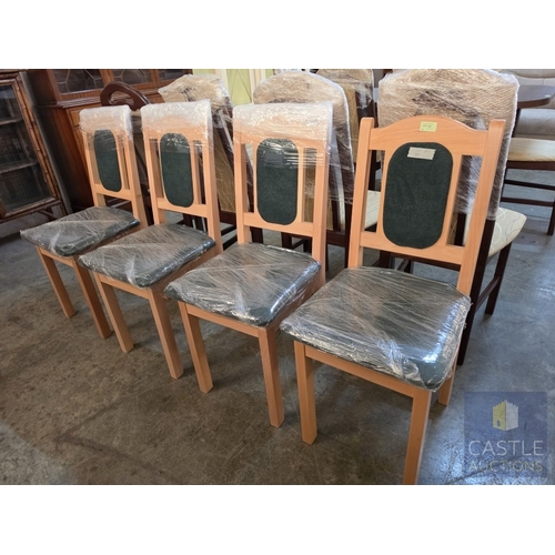 753P - Set of 4 x Light Wood Dining Chairs with Green Fabric Padded Seat and Back Rests, (4)

* Unused * - ... 