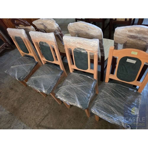 753P - Set of 4 x Light Wood Dining Chairs with Green Fabric Padded Seat and Back Rests, (4)

* Unused * - ... 