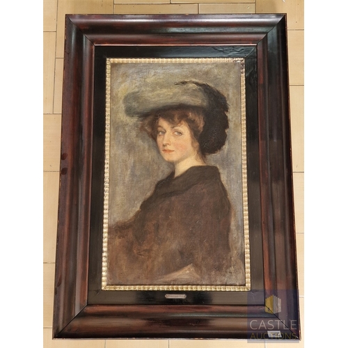 849P - Hungarian Early 20th Century Oil on Canvas Painting, Portrait of an Edwardian High-Society Lady with... 