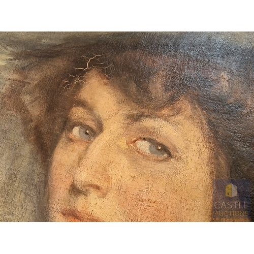 849P - Hungarian Early 20th Century Oil on Canvas Painting, Portrait of an Edwardian High-Society Lady with... 