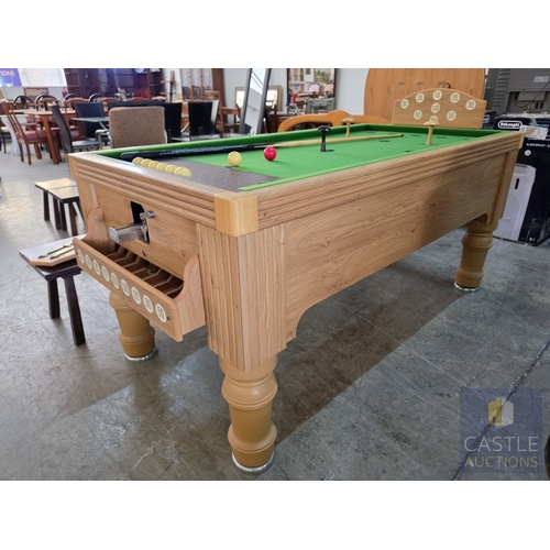 850P - BAR BILLIARDS TABLE, Commercial Slate-Bed, English Coin-Operated Model, (Approx. 184 x 95cm), Oak Ef... 