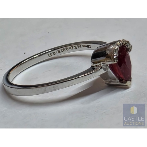 854P - 14ct White Gold Ruby and Diamond Dress Ring, Set with a Pear-Cut Natural Ruby of Approx. 0.5ct withi... 