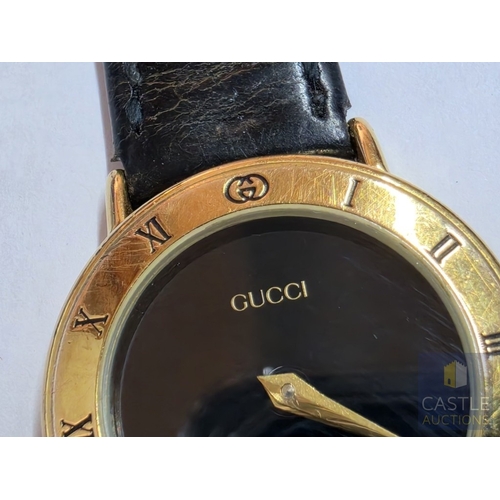 855P - GUCCI '3000.2.L' Gold Tone Wrist Watch, with Black Face and Gold Tone Hands, Swiss Made, * Running W... 