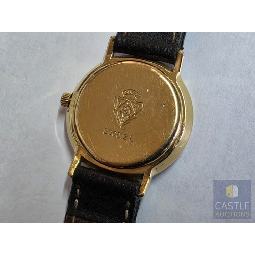 855P - GUCCI '3000.2.L' Gold Tone Wrist Watch, with Black Face and Gold Tone Hands, Swiss Made, * Running W... 