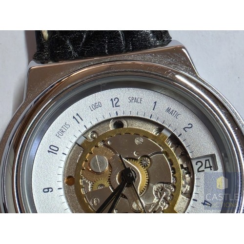 856P - FORTIS Logo Space Matic Gent's Skeleton Wrist Watch, Swiss Made, 50mm Stainless Steel Case with Date... 