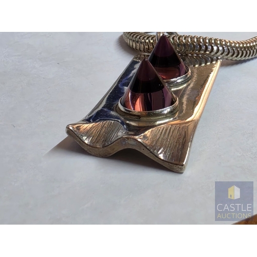 857P - Contemporary 925 Sterling Silver Modernist Jewellery Suite, Comprising Heavy Snake-Link Necklace wit... 
