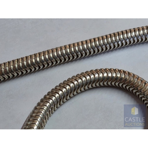 857P - Contemporary 925 Sterling Silver Modernist Jewellery Suite, Comprising Heavy Snake-Link Necklace wit... 