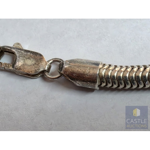 857P - Contemporary 925 Sterling Silver Modernist Jewellery Suite, Comprising Heavy Snake-Link Necklace wit... 