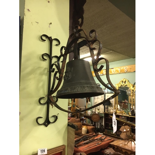 129 - Early 20th. C. Bronze bell on bracket.