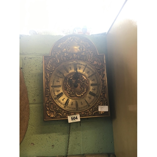 504 - Unusual late 19th. C.  gilded brass wall clock with Westminster chime.