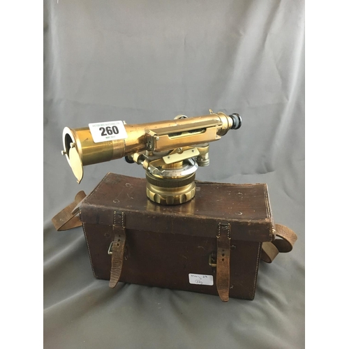 260 - Surveyor's brass theodolite in original leather carry case.