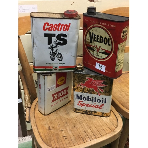 90 - VEEDOL OIL, SHELL OIL, CASTROL OIL AND MOBILOIL tin cans.