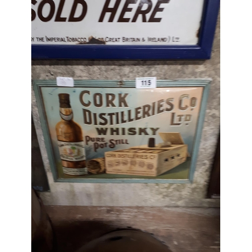 115 - Tin plate Cork Distillers whiskey sign.