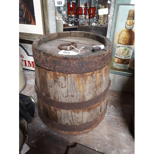 120 - 19th. C wooden and metal bound wine barrel.