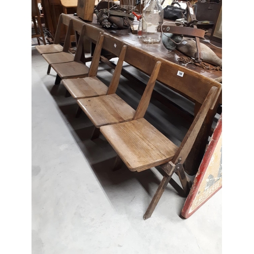 169 - Pair of 1940's Oak benches with fold down seats.