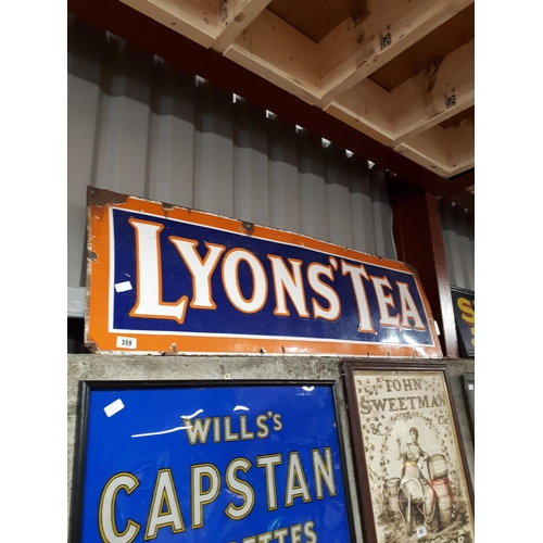 359 - Large LYONS tea enamel sign.