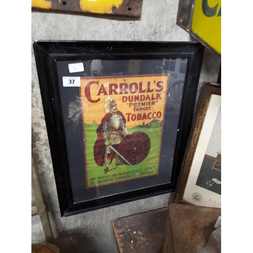 37 - Framed Carroll's tobacco of Dundalk advertising print.