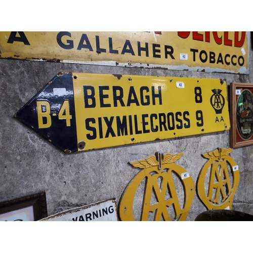 42 - AA enamel road sign, Sixmilecross.