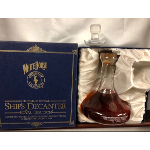 Rare bottle White Horse Ship's Decanter. Bottled for Americas Cup 1987. In  presentation box with sto