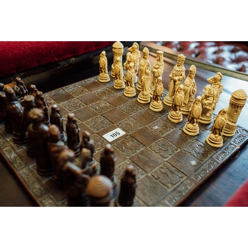 105 - Chess set and board.